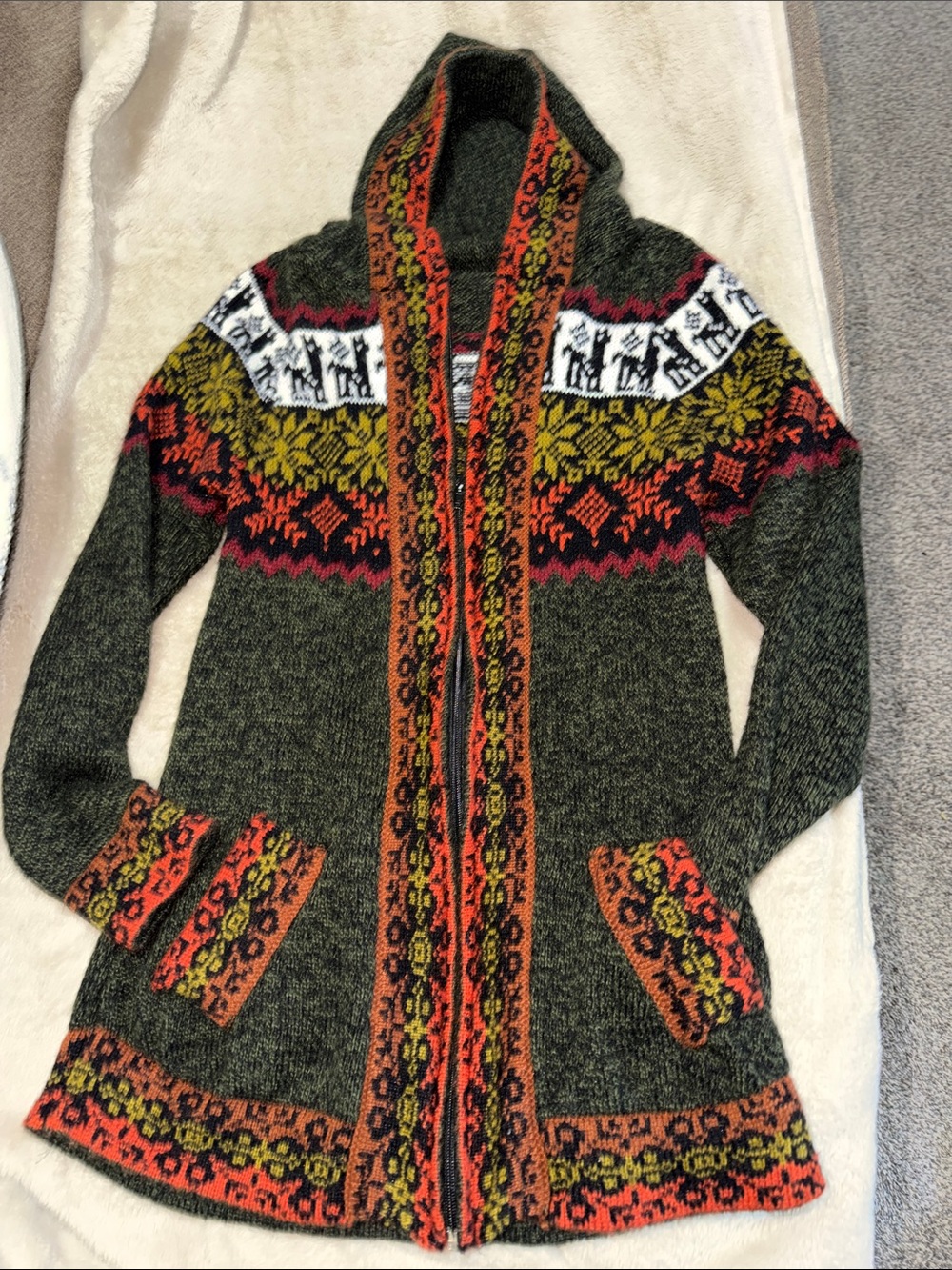 Traditional Peruvian-style handmade hooded sweater alpaca wool Andean design